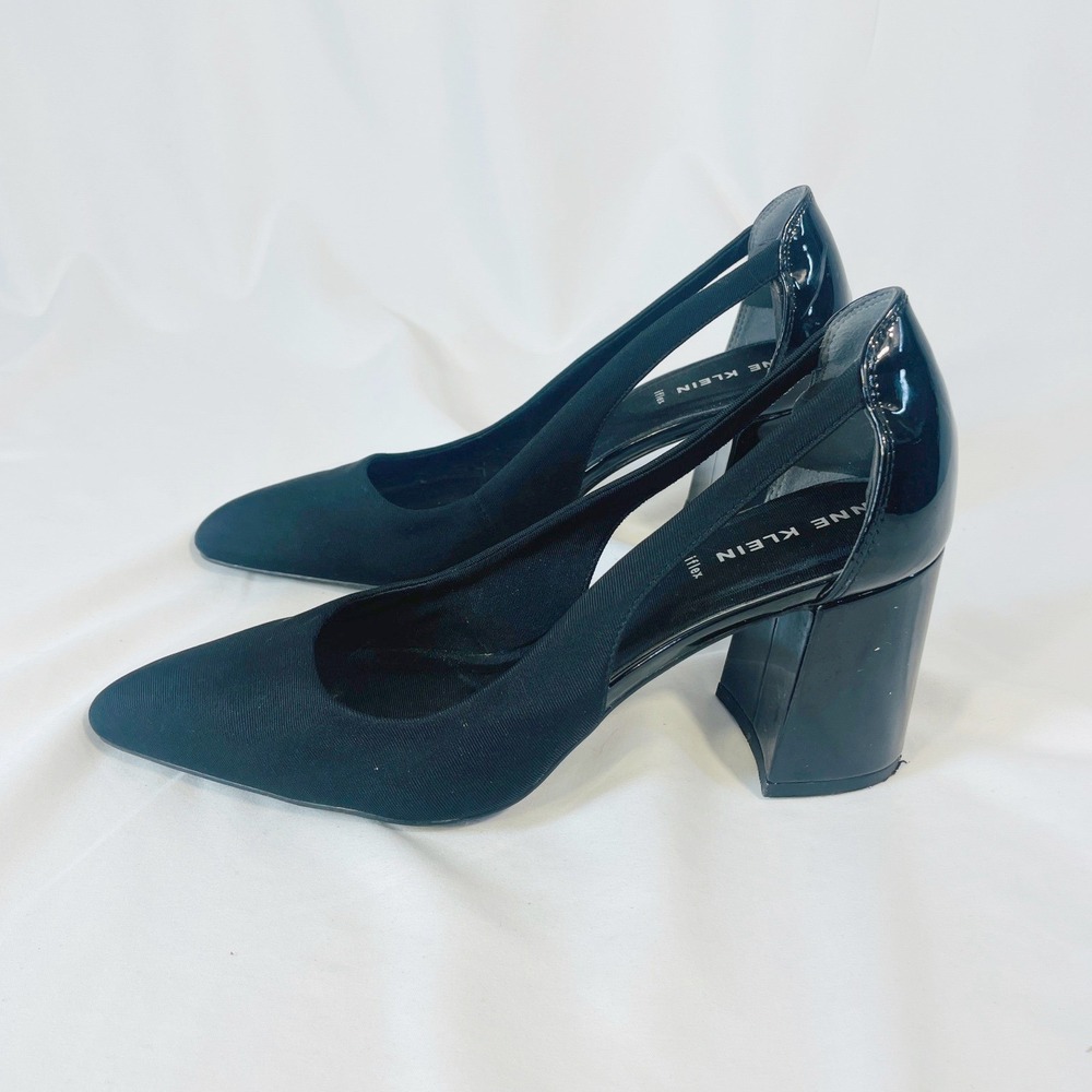 Anne Klein iFlex Pumps Women's 9 Black 3" Heel Pointed Toe Block Heel Cut Out - Picture 2 of 9